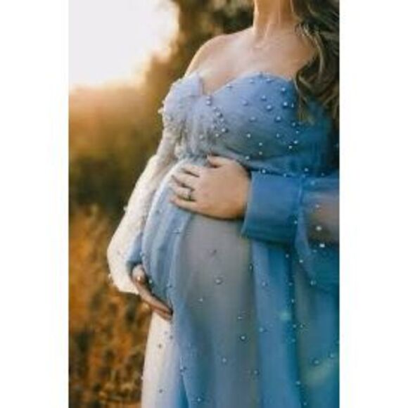 HY WHITE PEARL MATERNITY GOWN/DRESS - Picture 2 of 12